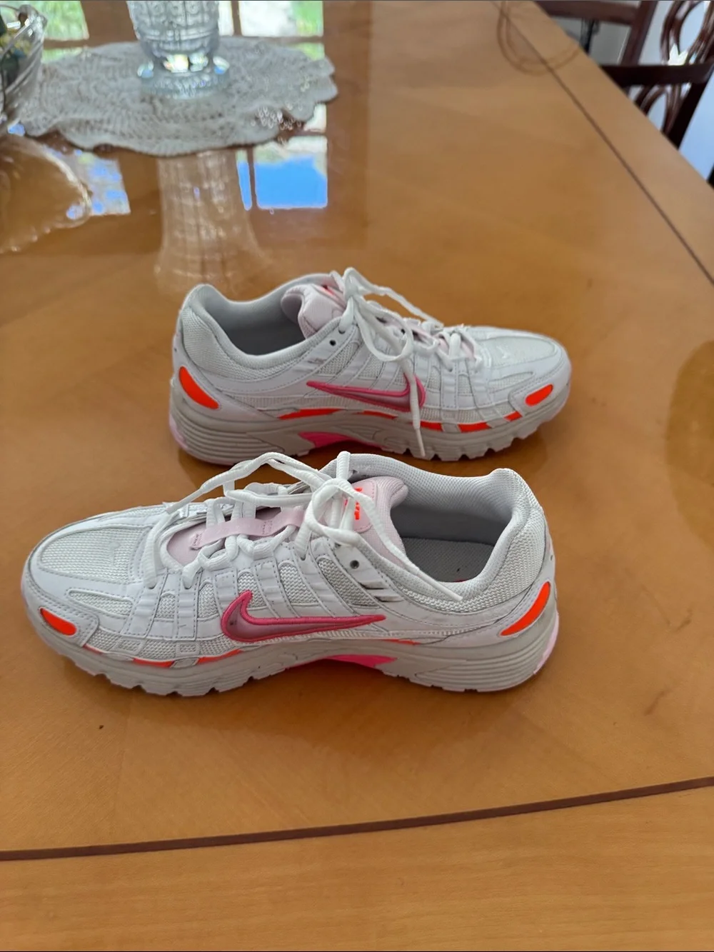 Nike White Sneakers with Pink and Coral Accents size 8